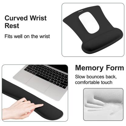 MOSISO Wrist Rest Support for Mouse Pad & Keyboard Set, Ergonomic Mousepad Non-Slip Base Home/Office Pain Relief & Easy Typing Cushion with Neoprene Cloth & Raised Memory Foam, Black