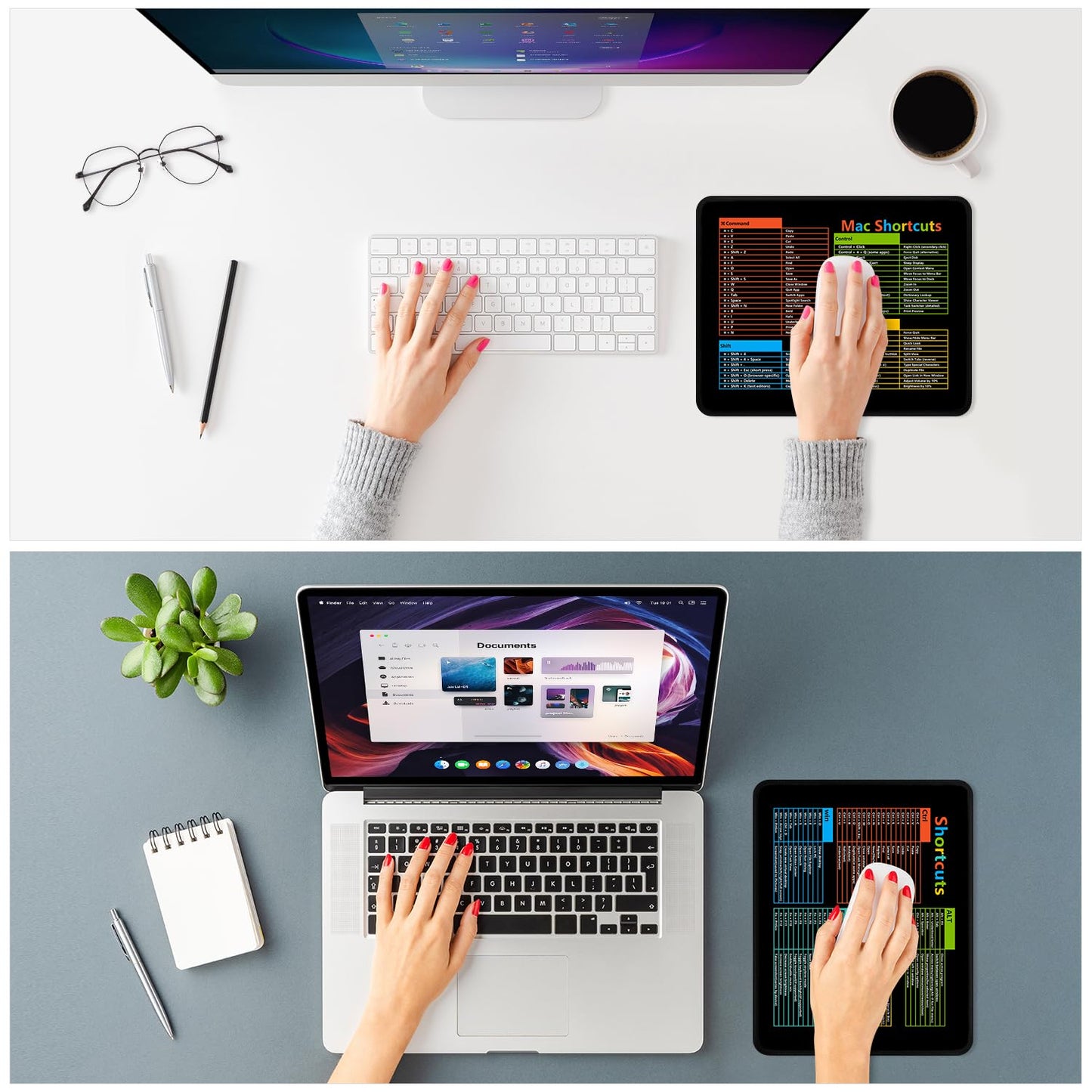 ITNRSIIET Mouse Pad Non-Slip Rubber Base Smooth Surface Stitched Edges Waterproof Durable Compatible with All Mice for Office & Gaming, Desk Accessory, 10.2x8.3x0.12 inch, WinShortcuts