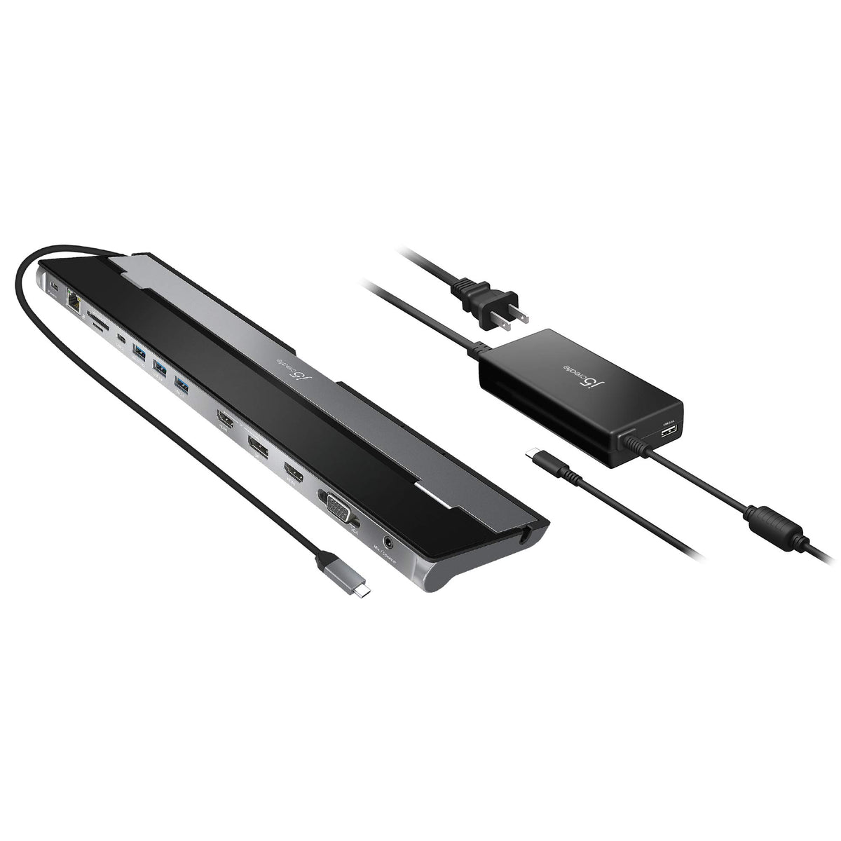 j5create USB-C Docking Station for up to 3 Displays with 100W PD Charger