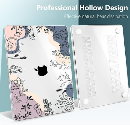 TWOLSKOO Compatible with M4 MacBook Air 13.6 inch Case 2025-2022 Release M4 A3240 M3 A3113 M2 A2681, Plastic Hard Shell & Keyboard Cover & Type C Adapter & Screen Protector, Spring Line Art
