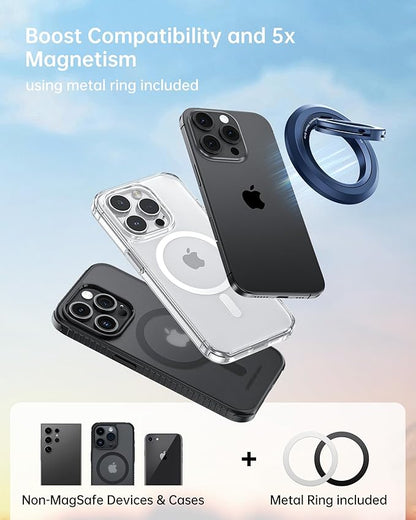 SYNCWIRE Phone Ring Holder Grip for MagSafe, 360° Rotation Magnetic Cell Phone Grip Stand Two-Sided Magnetic Compatible with iPhone 16 15 14 13 12 Pro Max fits MagSafe Accessories - Titanium Blue