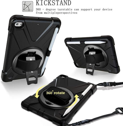 BRAECN iPad mini 5 Case,iPad mini 4 Case, Heavy Duty Shockproof Protective Rugged Case with Pencil Holder,Hand Strap,Kickstand, Shoulder Strap for iPad mini 5th/4th Generation 7.9 Inch for Kids-Black
