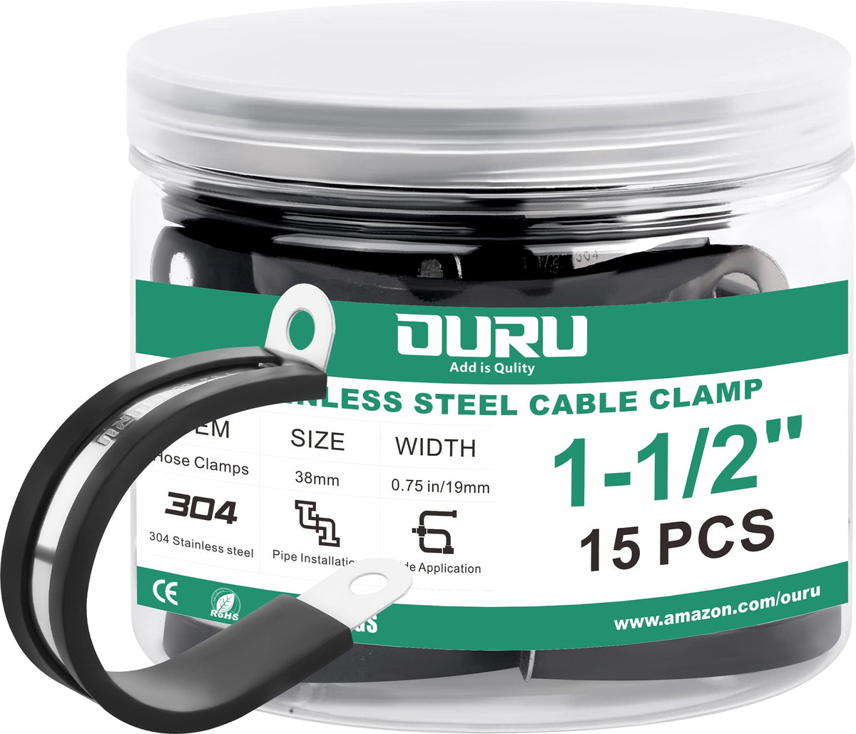 OURU 5/16 Inch Cable Clamps, Rubber Coated Insulated Clamps, 30pcs, 8mm