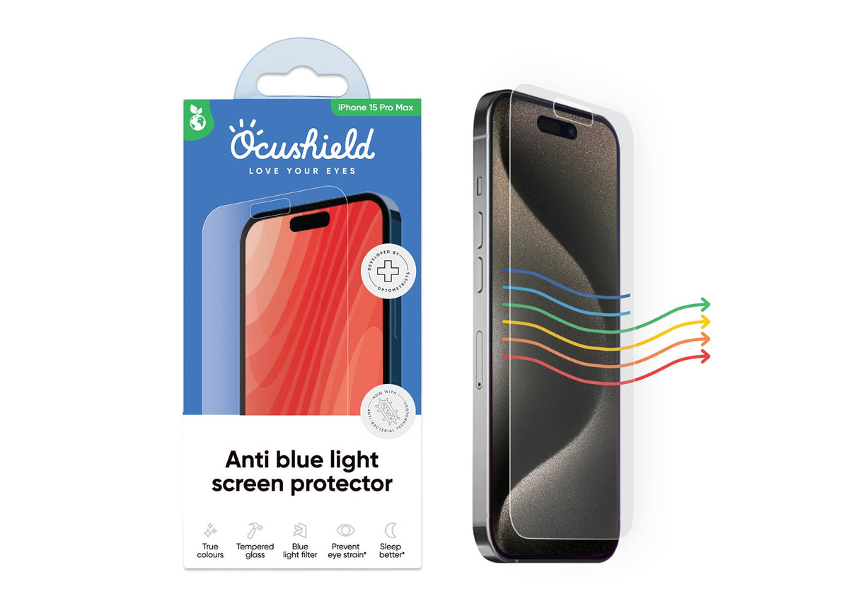Ocushield Anti Blue Light Tempered Glass Screen Protector of iPhone 16 Plus (6.7")– Blocks Blue Light, Prevents Eye Strain & Helps You Sleep Better, 9H Hardness & Case Friendly