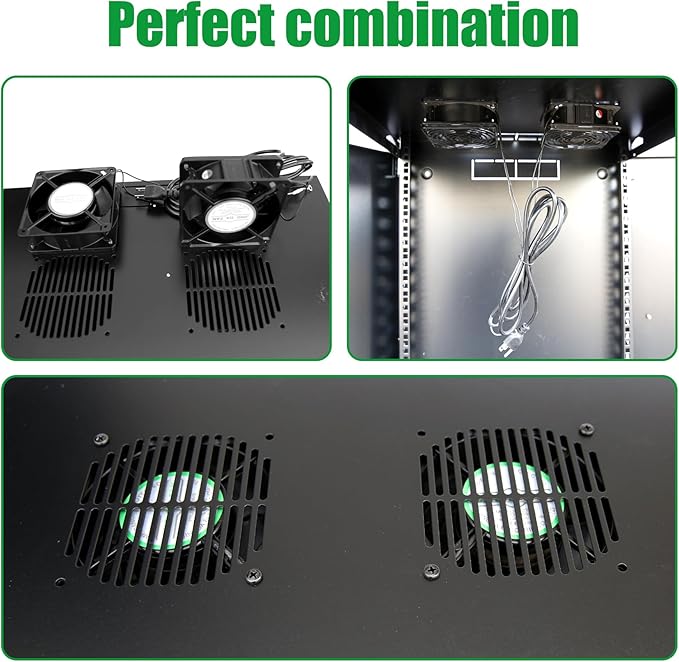 22U Server Cabinet Wall Mount Rack Enclosure with Caster Wheels 2 Server Fans Locking Grid Gate Removable Side Panels 19" Network Cabinet 15-18.5" Installation Depth Heavy-duty frame(22u cabinet 44IN)
