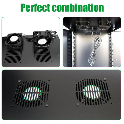 GlobalRack 9U Wall Mount Cabinet, Glass Door, Locking Casters, 2 Fans