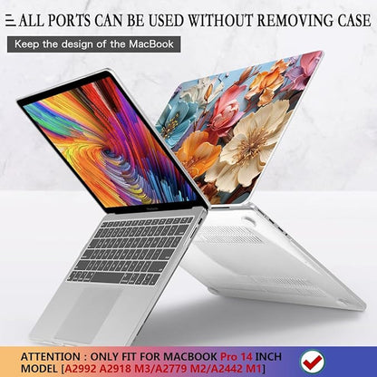 CISSOOK Compatible with MacBook Pro 14 inch Case 2024 2023 2022 2021 Release M4 A3401 A3112 A3185 M3 A2918 A2992 M2 A2779 M1 A2442 Pro Max Chip, Floral Hard Shell Case + Keyboard Cover, Silk Flowers