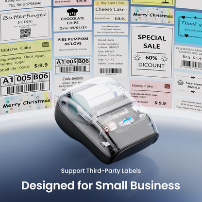 CLABEL Label Maker Machine with Tape, 221B Thermal Bluetooth Label Printer 2 Inch Portable Barcode Inkless Sticker for Small Business, Retail Office,Office, Home, Came with 1 Roll Label (Black)