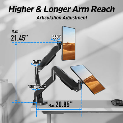 MOUNTUP Dual Monitor Mount Fits Max 39'' Screen, Ultrawide Dual Monitor Desk Mount Hold 4.4-33 lbs, Adjustable Gas Spring Double Monitor Arms, Computer Monitors Stand with USB, VESA Monitors Bracket
