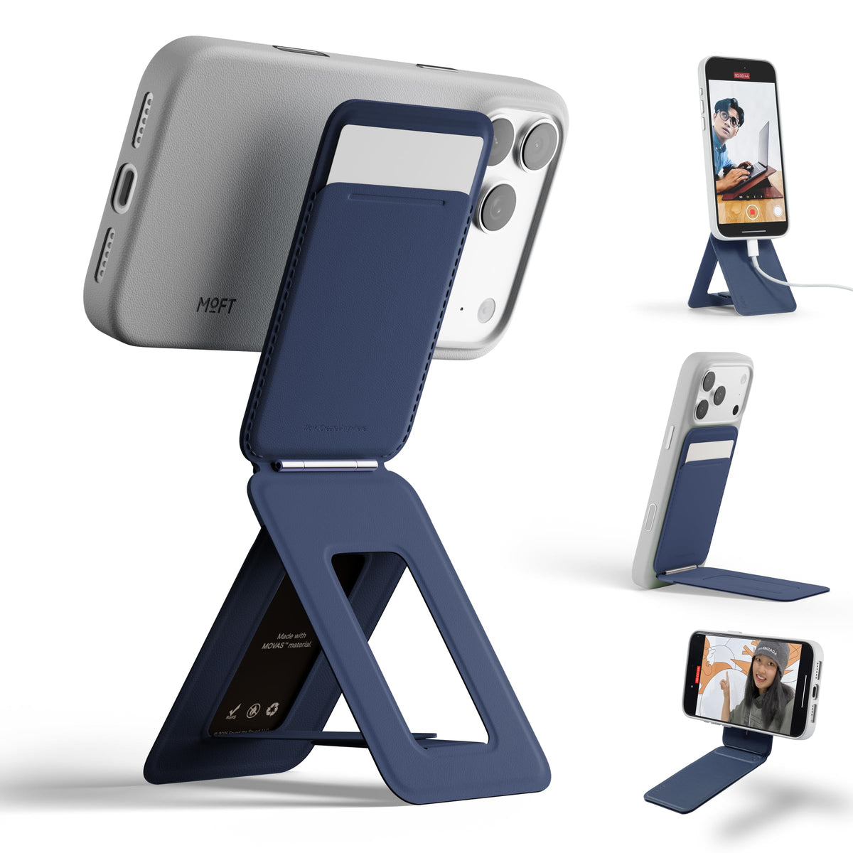 MOFT Phone Stand, Magnetic Phone Tripod Stand Stain-Resistant MOVAS Leather & Angle Adjustment & Strong Magnets Tripod for iPhone 18 Pro & 18 Pro Max & 17-12 Series (Included Metal Ring)-Sunset
