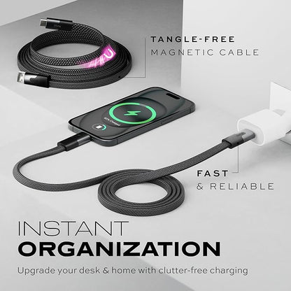 Statik MagStack USB to USB C Cable, Magnetic Anti Tangle Flat A to Type C Charger Fast Charging Cord, Magnetic Charging Cable, Compatible with iPhone 16 Pro Max, 15, Galaxy S24 Ultra, 27W 3FT/1M