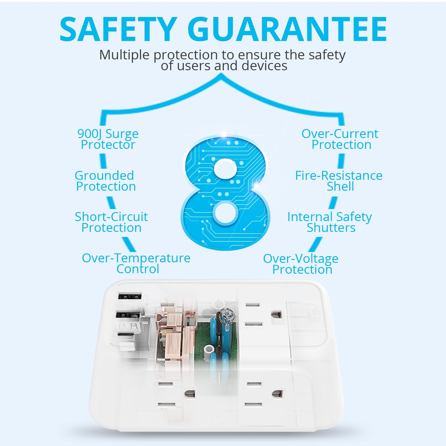 [2-Pack] USB Wall Charger,Surge Protector,6 Outlet Extender with 3 USB Charging Ports(1 USB C Outlet,3.4A) 900J Power Strip Multi Plug Outlets,Wall Mount Power Strip for Home Travel Office ETL Listed