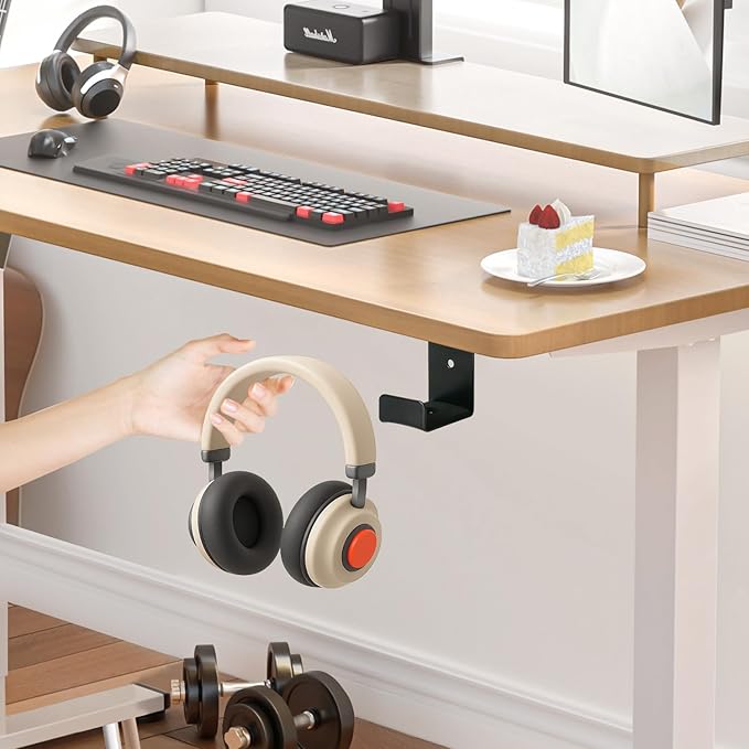Headphone Mount Hanger,Headset Holder for Desk,Headset Holder Aluminum Hook with Strong Adhesive Tape for Classroom, Gaming Room with 2 Install Style with Rubber Pad,Single