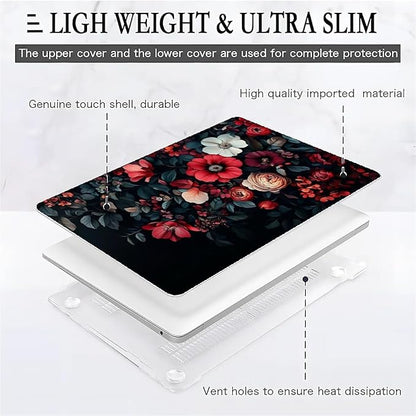 Compatible with MacBook Air 13.3 13.6 Inch Case 2022 2021 2020 2019 Plastic Hard Shell Case Cover,13.3 Pro(A1706/A1708/A1989/A2159/A2289/A2338), Dark Floral