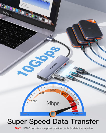 USB C Hub 10Gbps USB C Multiport Adapter for MacBook ipad Phone with 100W PD Charging, USB c Splitter 1 in 4 Out 10Gbps Data Ports Compatible with Surface, XPS, Samsung, Dell and More(Space Gray)