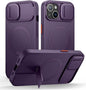 SURITCH for iPhone 15 Case with Magnetic Camera Slide Cover and Adjustable Kickstand, Compatible with MagSafe, Shockproof Bumper Case Slim Protective Cover 6.1 Inch, Dark Purple
