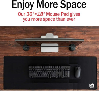 2XL Huge Extra Large Gaming Mousepad for Full Desk - Super Thick Nonslip Rubber Base and Waterproof Desktop Keyboard Extended Mouse Mat (Black, 2XL (36''x18''))