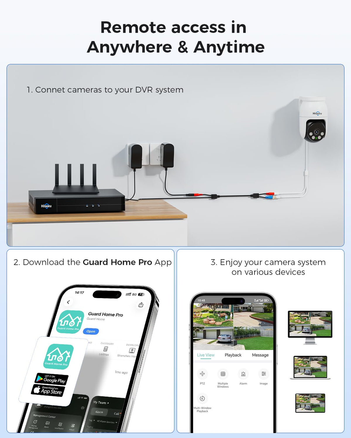 Hiseeu 3K Outdoor Wired Security Camera System with 8CH 5MP DVR,8 x 5MP PTZ CCTV Cameras,360°Coverage,Smart Dual Light & Audio,Person/Vehicle Detection,3TB HDD,100ft Night Vision,24/7 Recording