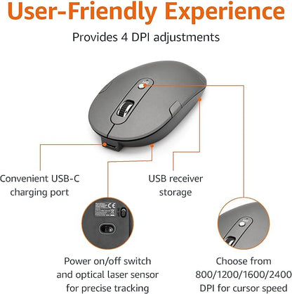 Amazon Basics Ultra Premium Wireless Keyboard and Mouse Combo - Rechargeable, Ultra Slim Design, Quiet, Full Size, Number Pad, Unifying Receiver, Black