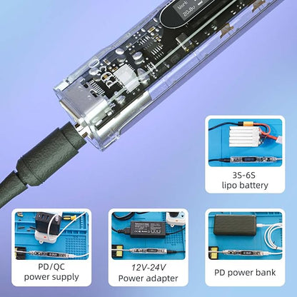68W Electric Soldering Iron, SEQURE SI012 Pro Portable Solder Iron, OLED Screen Digital Soldering Tools, Auto Start Heating, 19V Power Adapter, PD/QC Charging, 2 Soldering Tips-T12 B2 & TS BC2
