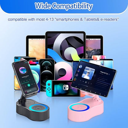 Gifts for Men Women,Cell Phone Stand with Wireless Bluetooth Speaker,Colorful Ambient Light 360° Foldable for Tablet iPhone Android 2 Wireless Microphones HD Surround Sound (Pink)