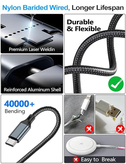 4-in-2 Charging Cable for Apple Watch Charger/Samsung/iPhone Charger,Car/Travel Essentials,Type C Cable Multi Cord for iWatch Ultra/10-2/iPhone 16-11/Samsung S25-S20,PlayStation 4,iPad,airPods-Black