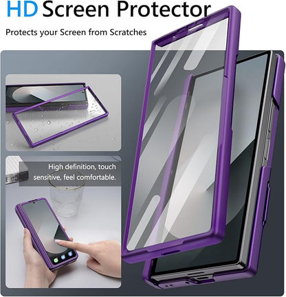 Vihibii for Samsung Galaxy Z Fold 6 Case with Card Holder & Camera Protective Cover & Hinge Protection & Front Screen Protector, Full Body Sturdy Wallet Case for Samsung Galaxy Z Fold 6, Dark Purple