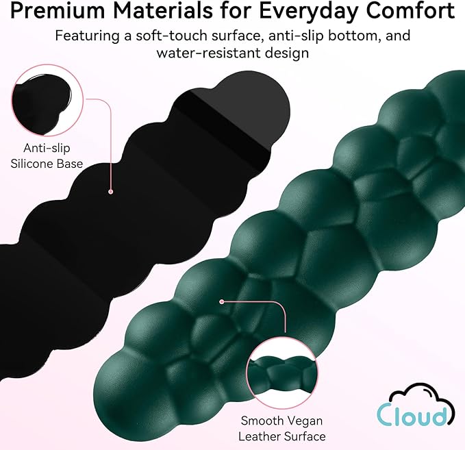 Cloud Wrist Rest for Computer Keyboard, 4-in-1 Memory Foam Leather Cloud Keyboard Wrist Rest and Mouse Pad Set with Ergonomic Support for Arm and Palm Cushion, Gaming/Work Setup, Dark Green