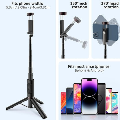 Selfie Stick Aluminum Alloy Selfie Stick Tripod with Remote Foldable Travel Tripod Stand 270 Rotation Compatible with iPhone/Android/Go Pro Camera