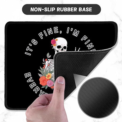 ITNRSIIET Mouse Pad with Stitched Edge Premium Textured Smooth Precise Operation Waterproof Washable Non-Slip Rubber Base Desktop Protection Mat, 10.2×8.3×0.12 inches, Flower Skull