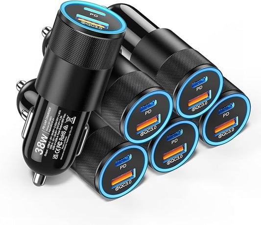6 Pack USB C Car Charger, Ancekoy 38W Dual USB-C + USB-A Car Charger Adapter Fast Charge PD/QC 3.0 Cigarette Lighter Adapter USB Charger Plug for iPhone 16/15/14/13/12/11/Pro Max, iPad, Samsung,Pixel