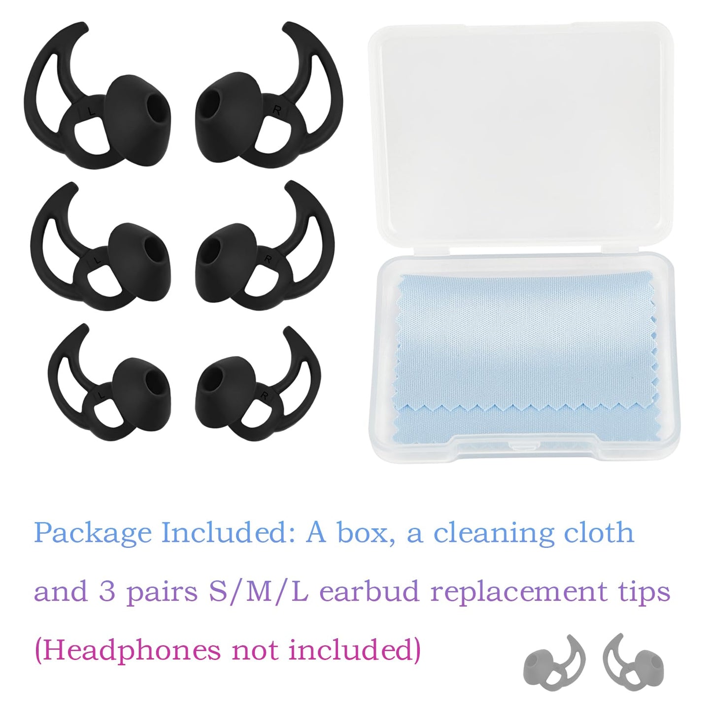 WKYMY Earbud Replacement Tips Silicone Earbud Tips Ear Bud Covers Compatible with Bose Quietcomfort and Sport Headphone Ear Tips 3 Pairs S M L Black