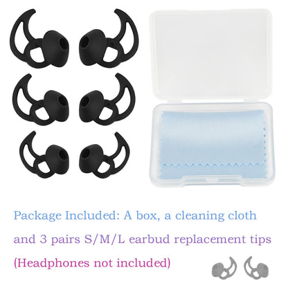 WKYMY Earbud Replacement Tips Silicone Earbud Tips Ear Bud Covers Compatible with Bose Quietcomfort and Sport Headphone Ear Tips 3 Pairs S M L Black