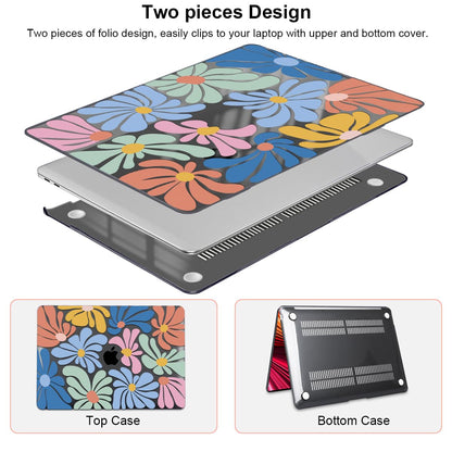 LCMOCICO Compatible with 2021 2020 2019 2018 MacBook Air 13 inch Case M1 A2337 A2179 A1932 Touch ID, Crystal Printed Pattern Plastic Hard Shell Case for Mac Air 13 M1 2021, Colorful Flowers Black