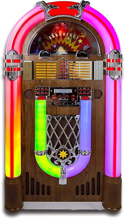 Arkrocket Saturn V Full Size Jukebox Vinyl Record Player Bluetooth USB SD CD Player Radio Retro Turntable Classic Jukebox 51 inch (Saturn V - Dark Oak)