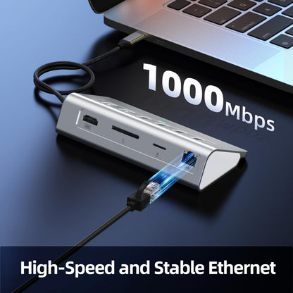 intpw 10-in-1 USB C Hub, P9R Powered USB Hub with 4K HDMI, 3 USB 3.0 5Gbps, PD 100W, 1Gbps Ethernet, SD/TF, Aluminum USB Hub for Laptop, MacBook Pro/Air, iPad Pro, iPhone 17, Dell, HP