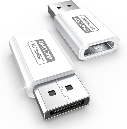 4K DisplayPort to HDMI Adapter 2-Pack, JSAUX DP PC to HDMI Monitor Converter Video UHD 2K@120Hz,4K@30 DP to HDTV Male to Female Uni-Directional adapter Compatible with Dell, Lenovo, HP,GPU, AMD -White