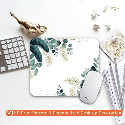 Square Mouse Pad Green Leaves, Personalized Premium-Textured Custom Mouse Mat Design, Washable Mousepad Cloth, Non-Slip Rubber Base Computer Mouse Pads for Wireless Mouse