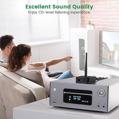 1Mii 2.4GHz Wireless Audio Transmitter and Receiver, HiFi Audio, 20ms Low Latency, 320ft Long Range Wireless Subwoofer Kit for Speaker/Stereo/Soundbar,Optical/Coaxial/3.5mm(RCA) Ports.
