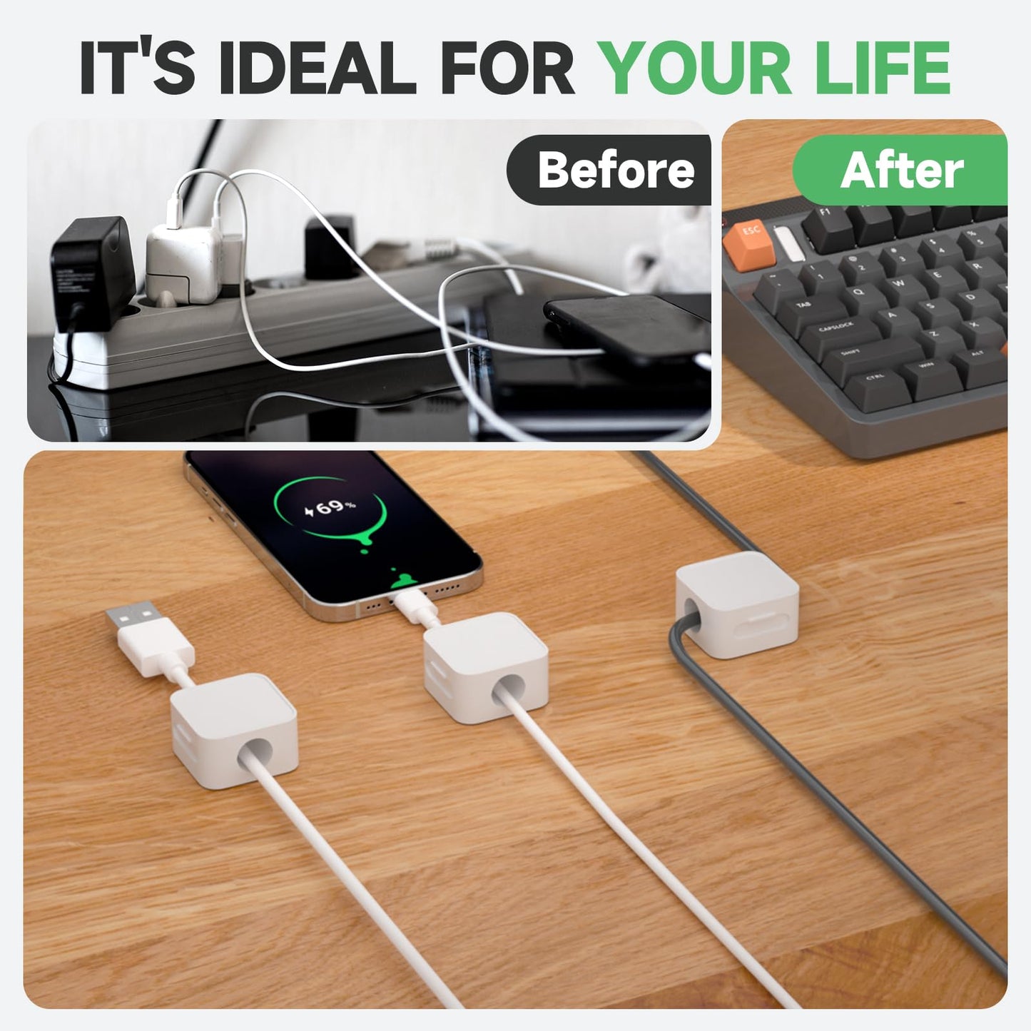 9 Black Magnetic Cable Clips,Under Desk Cable Management,Cord Holder for Nightstand Home Office Car Phone Wall,2025 Adhesive Cord Organizer[0.45" in Ht Save Space/Versatile for Wire Up to 0.27" OD]