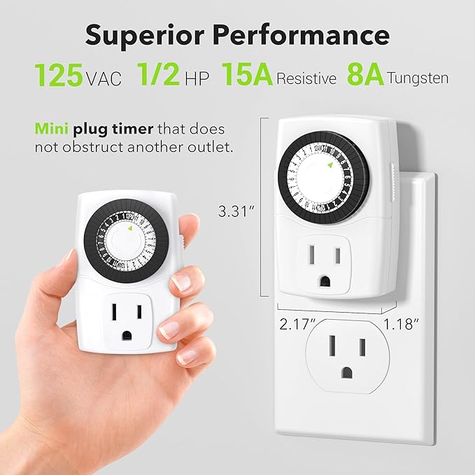 BN-LINK BND-60/U47 Indoor Mini 24-Hour Mechanical Outlet Timer, 3-Prong, 4-Pack