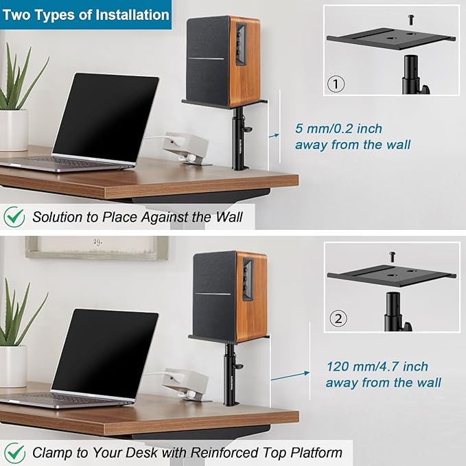Set of 2 Studio Monitor Stands Desktop Clamp Speaker Stands Against The Wall