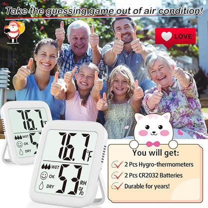 Antonki 2 Pack Room Thermometer for Home, Indoor Hygrometer Humidity Meter Gauge, Digital Temperature and Humidity Sensor Monitor for House, Terrarium, Incubator, Greenhouse - Battery Included