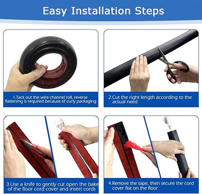 4ft Floor Cord Cover,Cord Hider Floor Black,Extension Cable Cover Power Cord Protector Floor,Floor Cable Management Prevent Cable Trips,Cord Protector Cord Cavity:0.47" (W) x 0.24" (H)