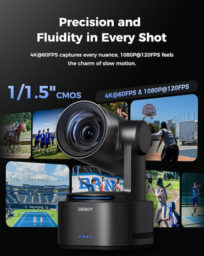 OBSBOT Tail 2 PTZR NDI Camera 4K@60FPS, Pro AI Tracking, 1/1.5" CMOS, 50MP, 5X Optical Zoom, 12X Hybrid Zoom, SDI/HDMI/IP/USB 3.0 Output, Live Streaming for Education, Conference, Worship, Live Events
