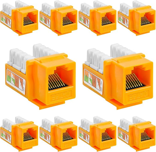 Cmple - Cat5 Keystone Jack 10-Pack 1Gbps RJ45 Keystone Jack 90° Degree Punch Down for RJ45 Connectors, Patch Panel and Wall Plate in Yellow