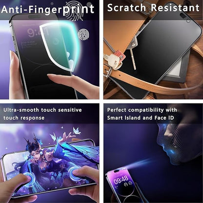 Matte Privacy Screen Protector for iPhone 17, iPhone 16 Pro 6.3-Inch, Auto Dust Removal, 9H Anti-Spy Tempered Glass Film, Full Cover, Anti-Fingerprint, Easy Installation, 2 Pack