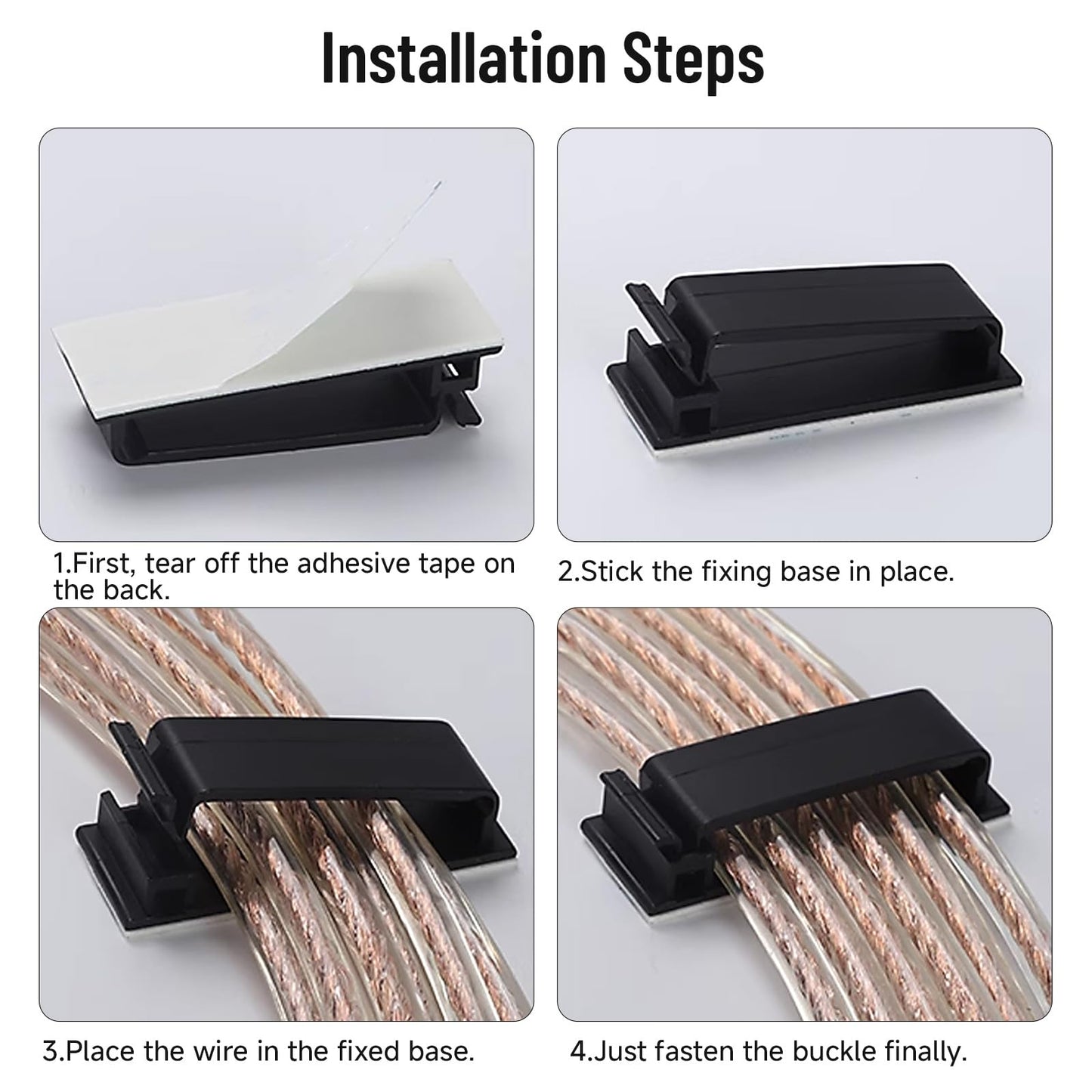Adhesive Cable Clips Holder, Outdoor Light Clips, Black Cord Wire Clips, Sturdy Nylon Cord Wall Finisher Wire Clamp for Home, Car, Office Desk Wire Management (Black, XL-80 PCS)
