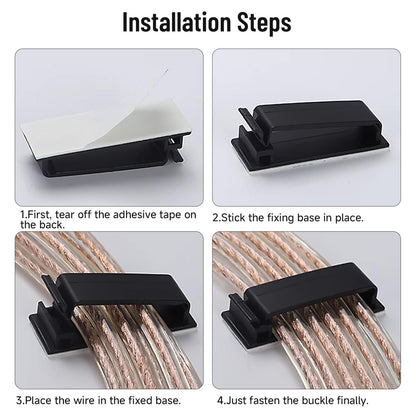 Adhesive Cable Clips Holder, Outdoor Light Clips, Black Cord Wire Clips, Sturdy Nylon Cord Wall Finisher Wire Clamp for Home, Car, Office Desk Wire Management (Black, XL-80 PCS)