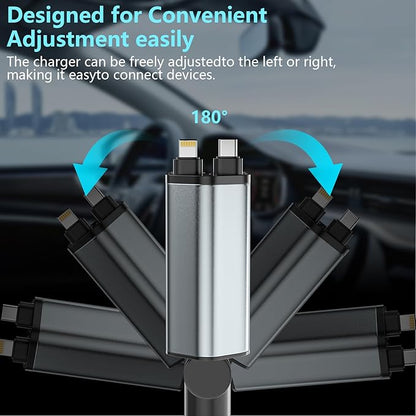 Retractable Car Charger, 120W 2.7Ft Retractable Cables and 4 Electronic Ports, Car Accessories Compatible for iOS & Android Cell Phones All Device Charging
